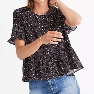 Madewell Studio Ruffle-Hem Top in Starry Night Sz S